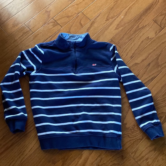 Vineyard Vines quarter zip blue striped sweater L 12-14 - Picture 1 of 3